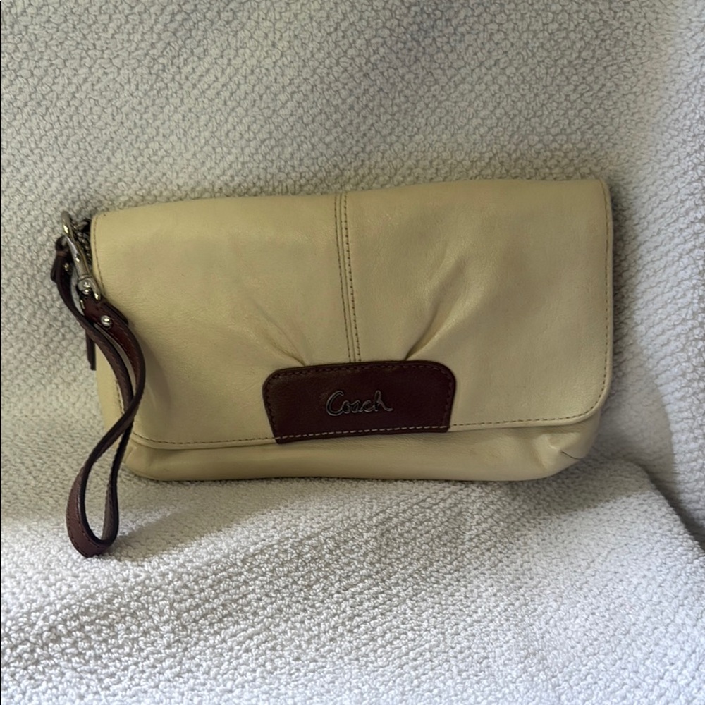 Coach Cream and Brown Clutch with Elegant Design